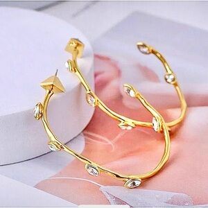 ALEXIS BITTAR Navette Crystal Post Hoop Earrings in Gold
